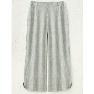 Coldwater Creek Womens 100% Linen Wide‎ Leg Pants S Green Pinstripe Crop Pull On